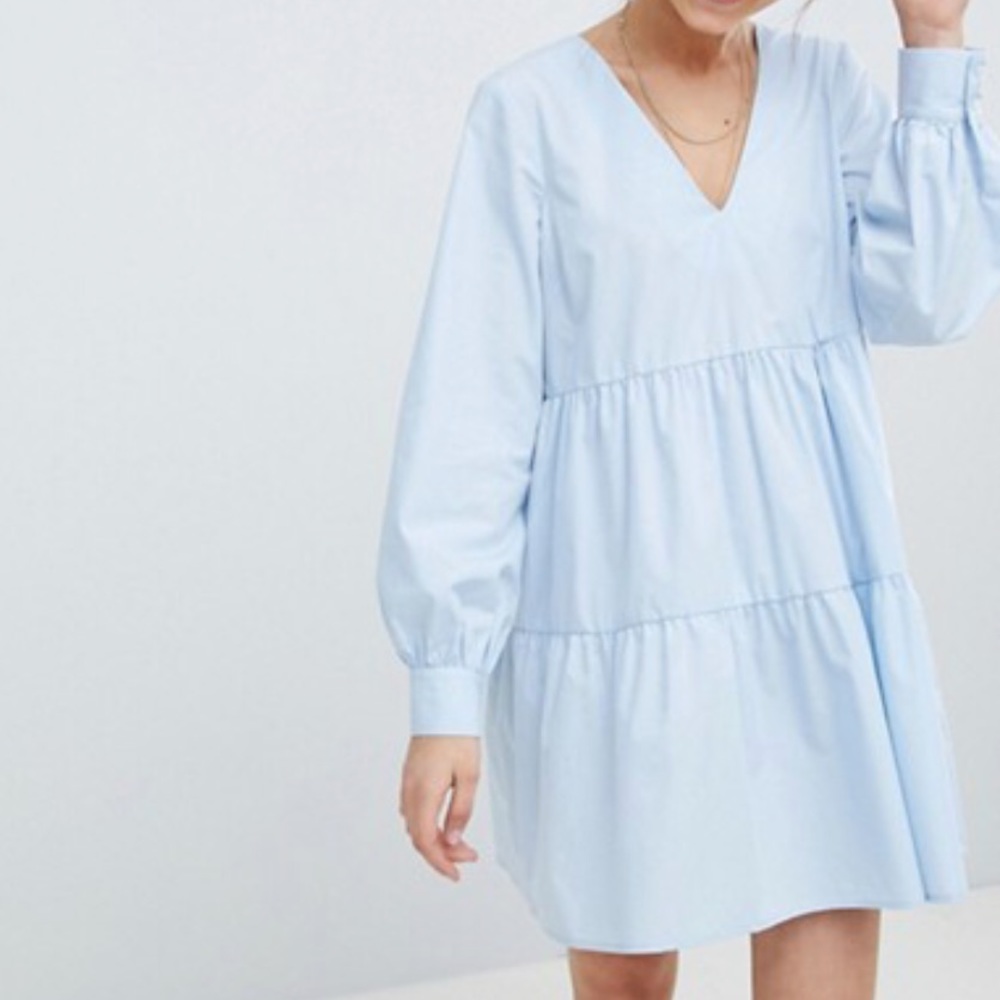 Powder Blue ASOS Tiered Mini Smock Dress